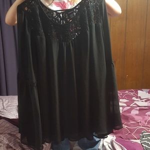 Sheer sleeve peasant bell sleeve top